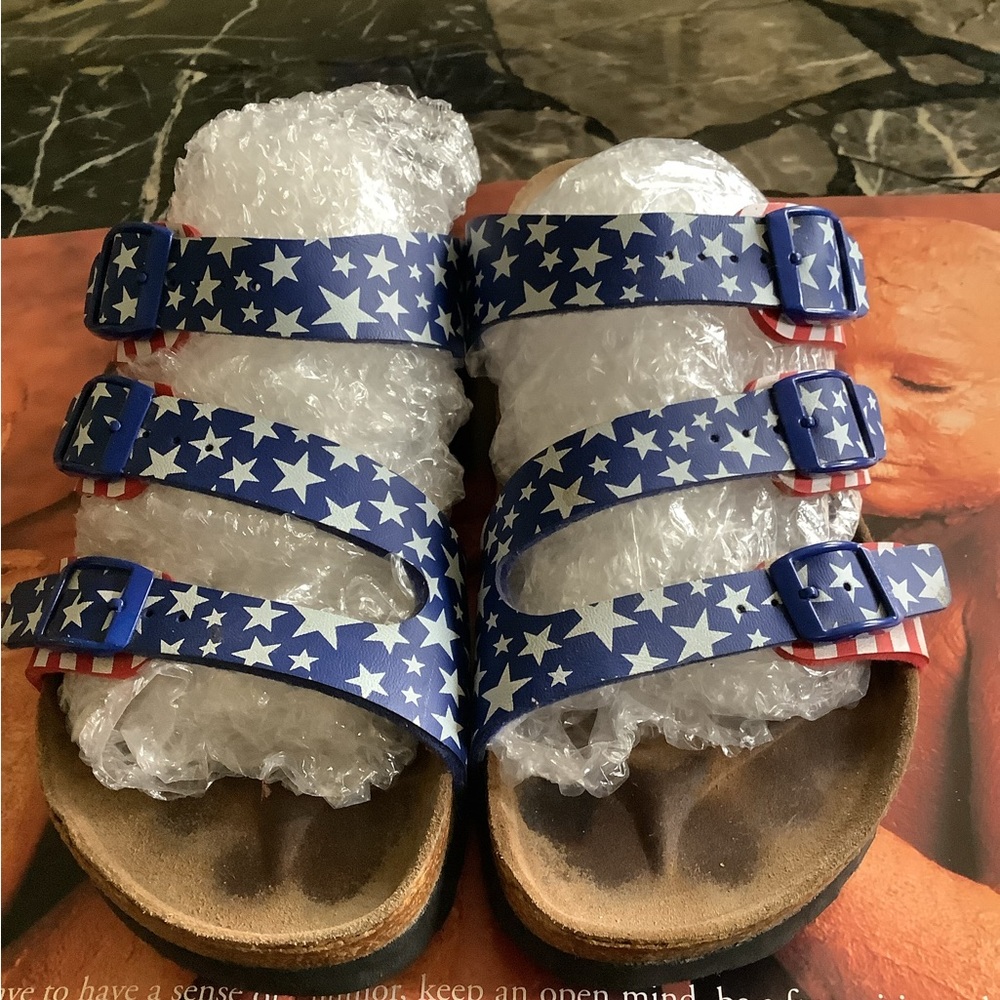 Birkenstock birkis American flag patriotic triple strap sandals size 7